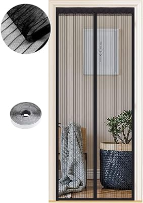 Zanzariera Magnetica per Porte 75 x 210 cm, Tenda Magnetica Zanzariera Porta, Nessun Attrezzo Richiesto, Facile da Installare, Adatto a Bambini e Animali Domestici, Strisce Nere