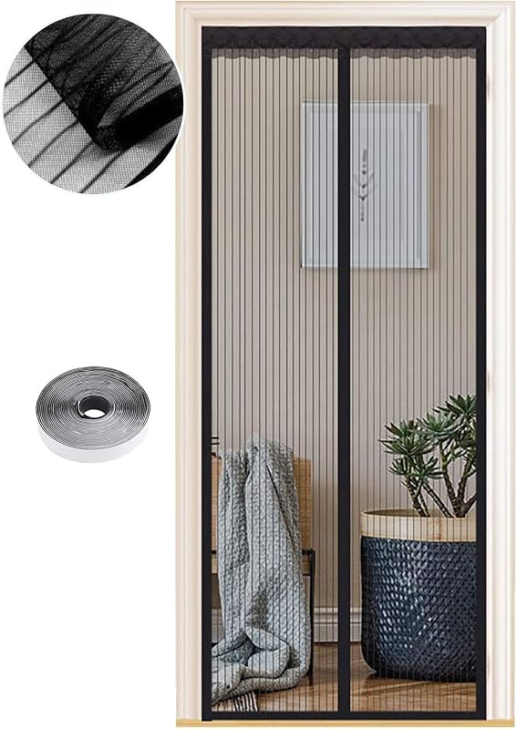 Zanzariera Magnetica per Porte 75 x 210 cm, Tenda Magnetica Zanzariera Porta, Nessun Attrezzo Richiesto, Facile da Installare, Adatto a Bambini e Animali Domestici, Strisce Nere