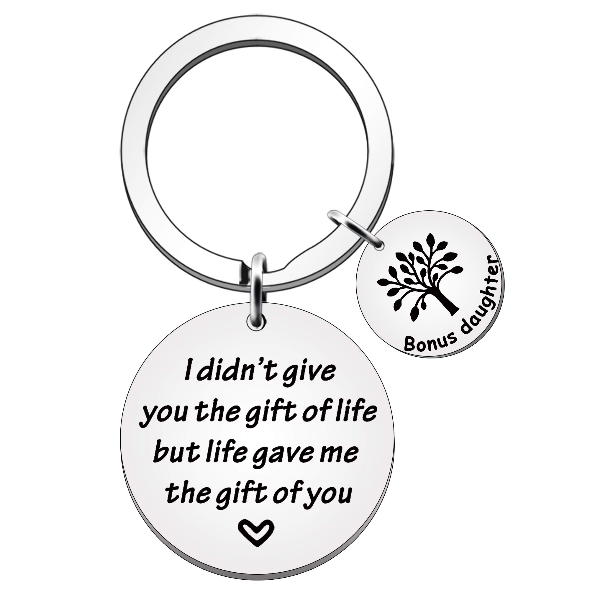 SMARGO Bonus Daughter Keyring Daughter in Law I Didn't Give You The Gift of Life Birthday Christmas for Step Daughter Family Tree Key Ring