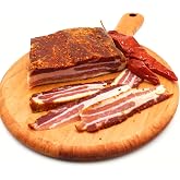 Fortuna's Calabrese Pancetta - Naturally Dry Cured Pork Belly with True Calabrian Hot &amp; Sweet Pepper. Hand-Selected, Hand-Rubbed with Special Spice Blend. Made in USA. Flat Like Slab Bacon.