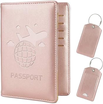 rose gold passport holder and luggage tag