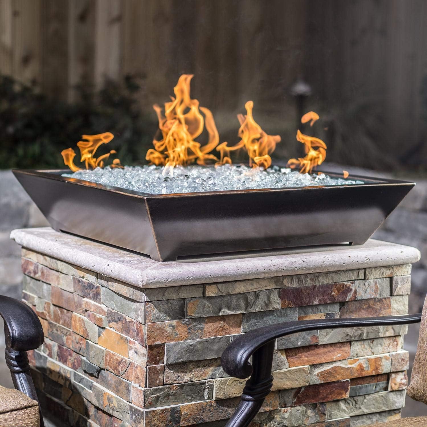 Lakeview Outdoor Designs Westfalen 18-Inch Square Low-Rise Natural Gas Column Fire Bowl - Oil Rubbed Bronze