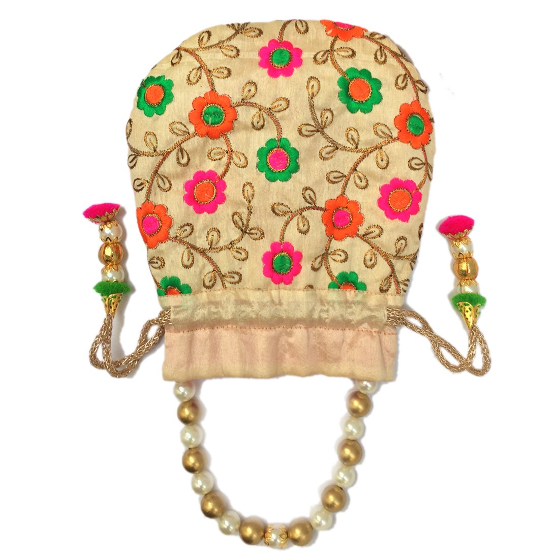 shubh shagun women's silk thread embroidered flower design rajasthani ethnic potli, medium(multicolour)