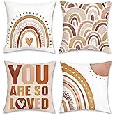 Bonhause Boho Rainbow Throw Pillow Covers 18x18 Set of 4 Inspirational Quote Heart Decorative Pillows Soft Velvet Cushion Covers for Girls Kids Bedroom Nursery Decor