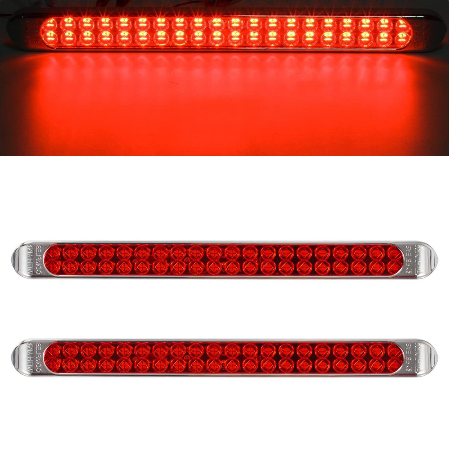 Photo 1 of Partsam Waterproof 17" Inch High Power 40 LED Red Utility Trailer Truck RV Stop Tail Turn 3rd Brake Marker Identification Light Bar w/Chrome Bezel DOT Compliant (Pack of 2)