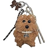 Dexprosy Scruffy Plush Dog Keychain with Pearl Decoration - Cartoon Animal Pendant for Bags, Backpacks, and Car Keys