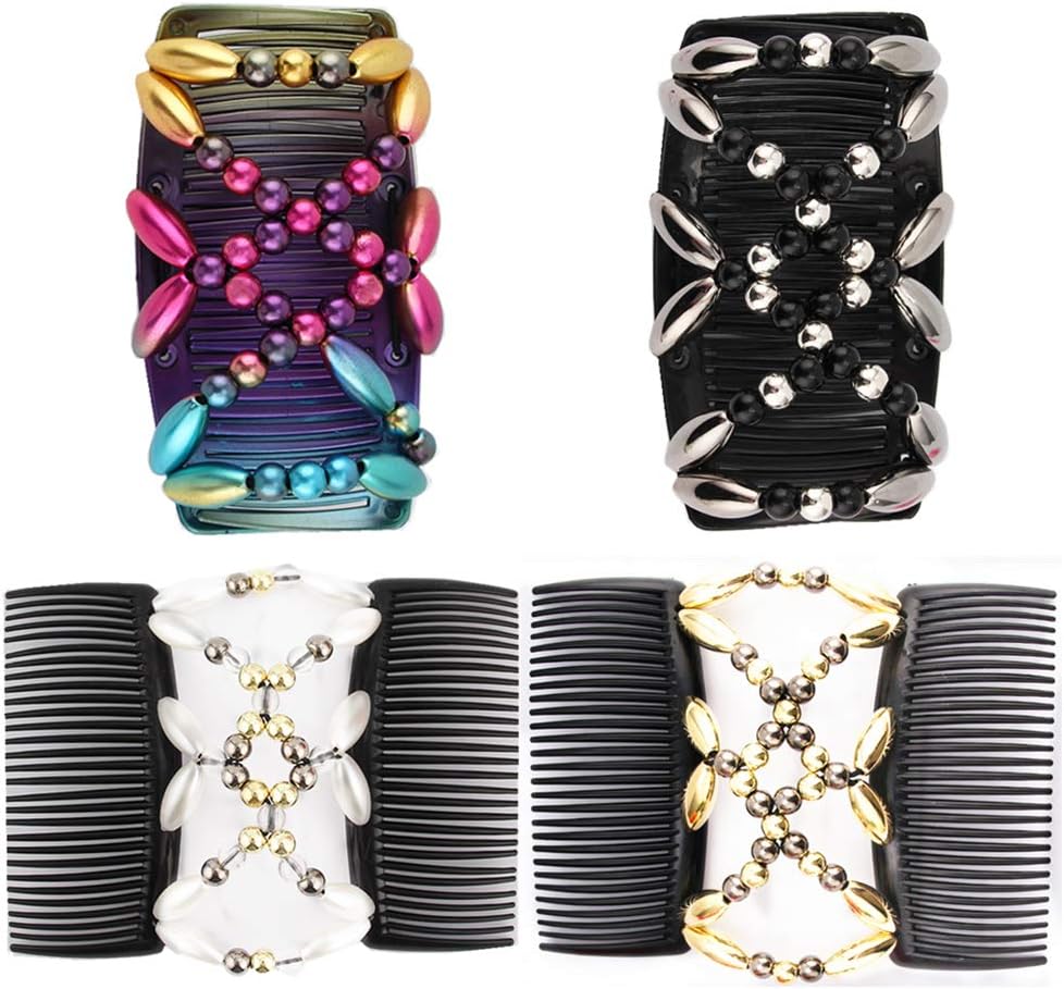 4Pcs Magic Beads Hair Comb Elastic Hair Combs Double Clips Hair Holder