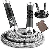Coniflor Weighted Jump Rope, 1LB Tangle-Free Ball Bearing Rapid Speed Skipping Rope for Men Women, Adjustable 9mm Cotton & PVC Rope with Alum Handle for Boxing MMA Weight-Loss Athletic Workout Fitness