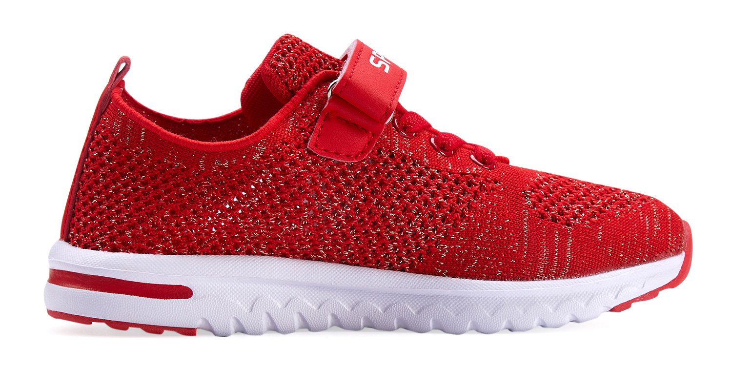 Ukris Kids Breathable Knit Sneakers Lightweight Athletic Running Shoes(EU 36,N-Red)