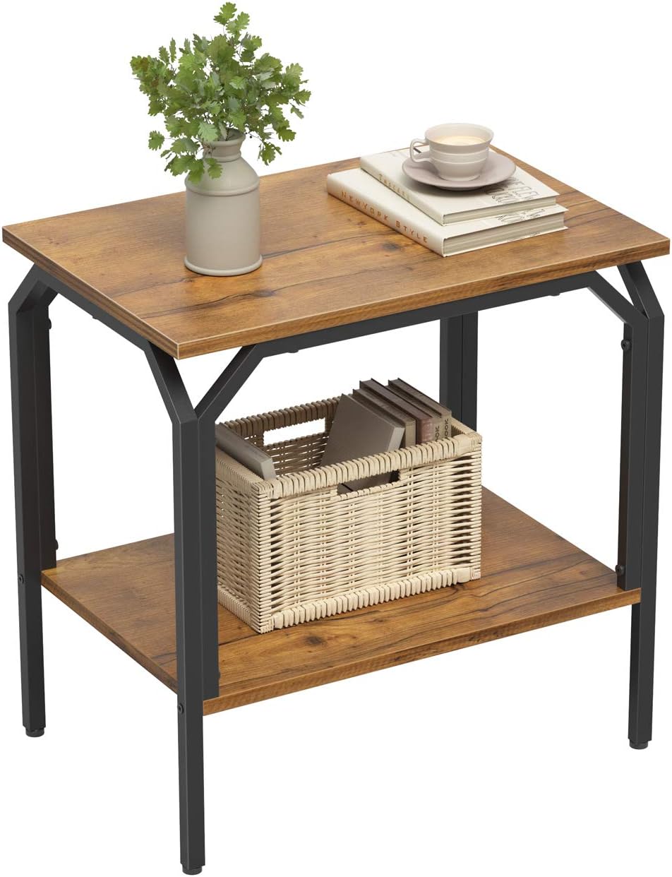Cubiker End Table, Side Tables for Living Room Bedroom, 2-Tier Accent Table with Wooden Shelf, Waterproof Boards and Metal Frame, Easy to Assemble, Fir: Kitchen & Dining