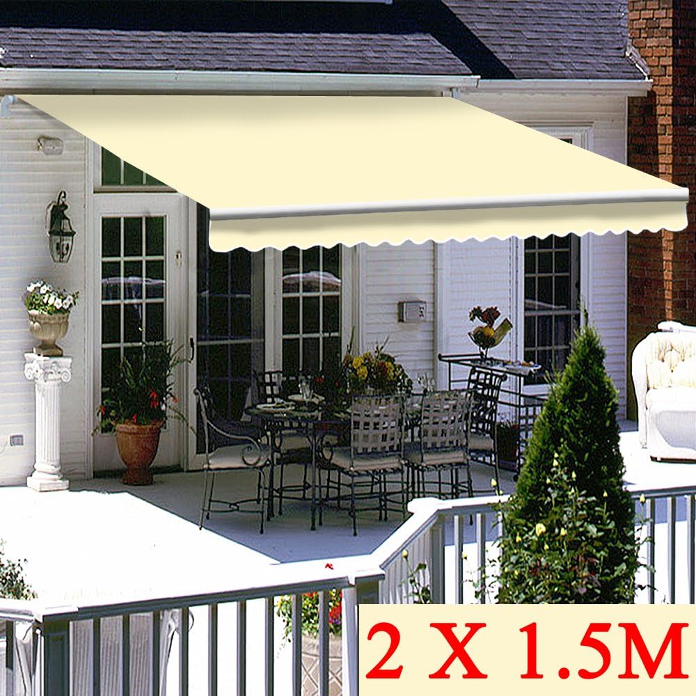 Greenbay Cream DIY Manual Patio Awning, Retractable Gazebo Outdoor