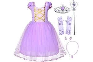 Joy Join Princess Long Hair Costume for Toddler Baby Girls Birthday Dress Up With Gloves,Crown,Wand,Necklace