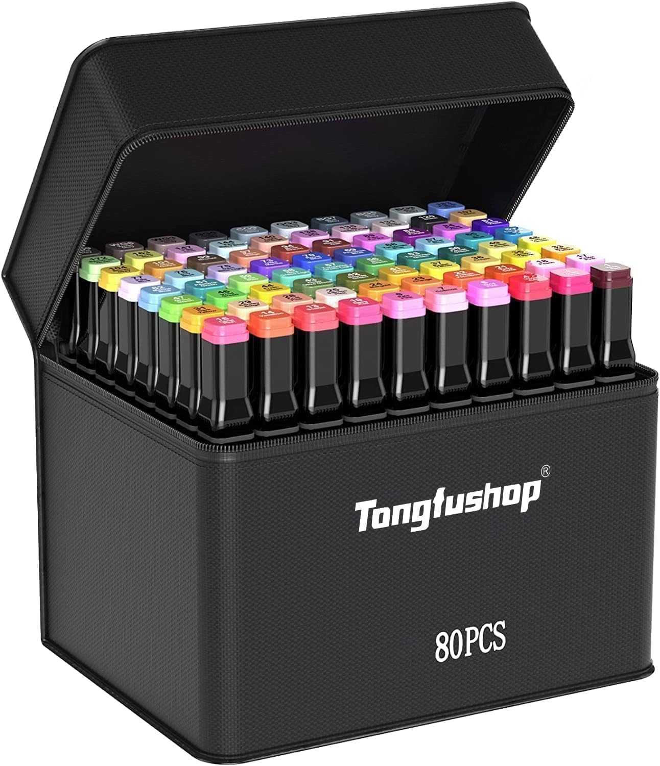 Tongfushop 80 Colored Marker Set, Colouring Pens for Adults, Dual Tip Art Marker Permanent Pens for Drawing, Sketching, Anime and Manga with Carrying Case and Storage Base