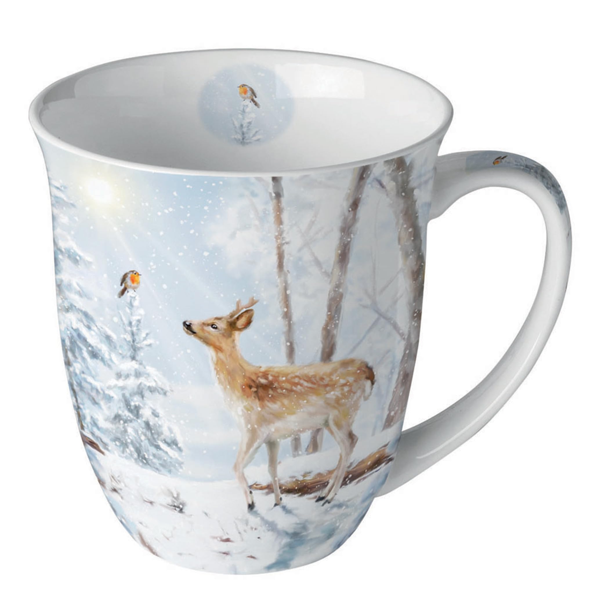 Ambiente Porcelain Mug Winter Animals, Snow, Bird Ice Collection – Tea / Coffee Cup – Ideal as a Gift