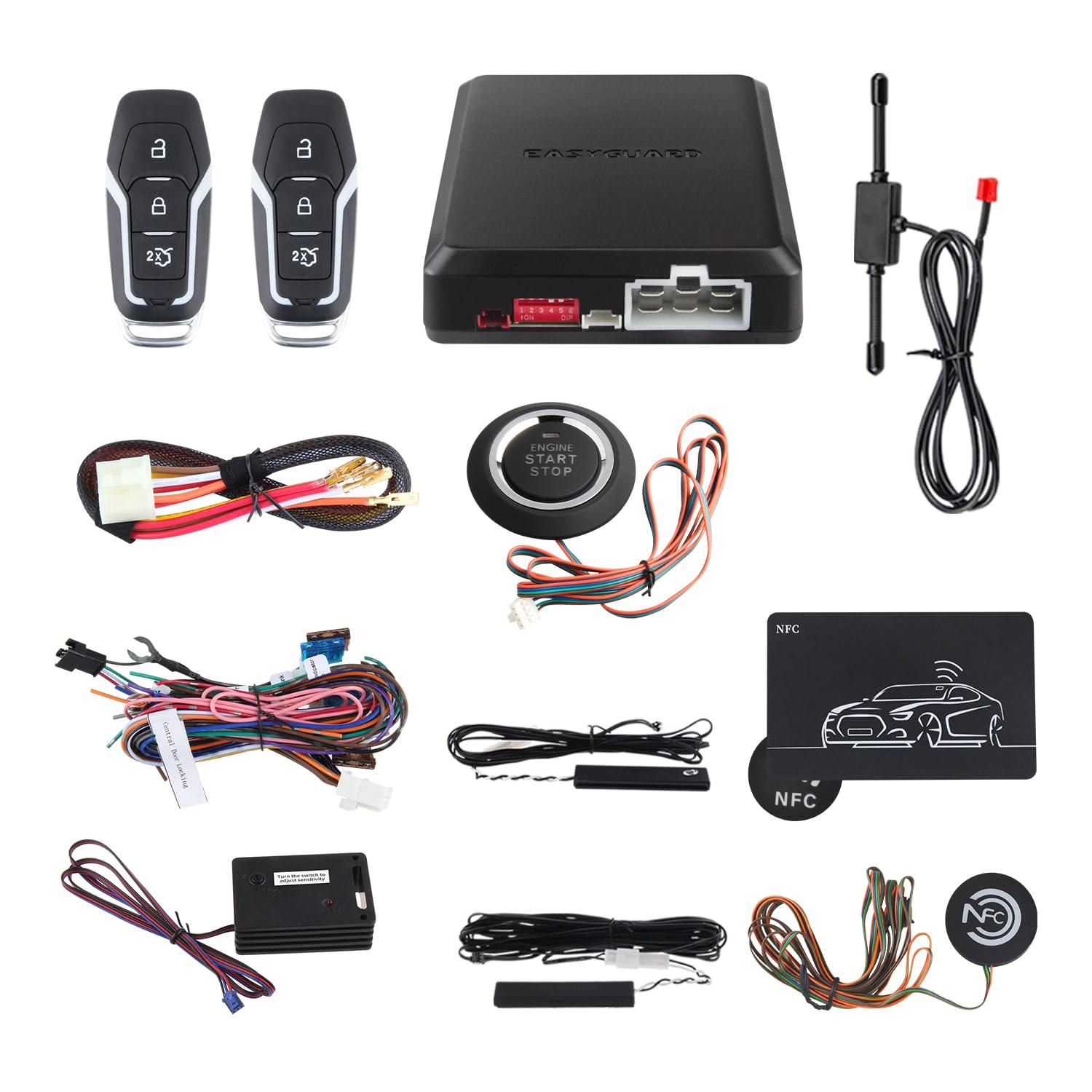 EASYGUARD EC002-FO2-NS smart key passive keyless entry kits with push start button remote start password keypad entry DC12V