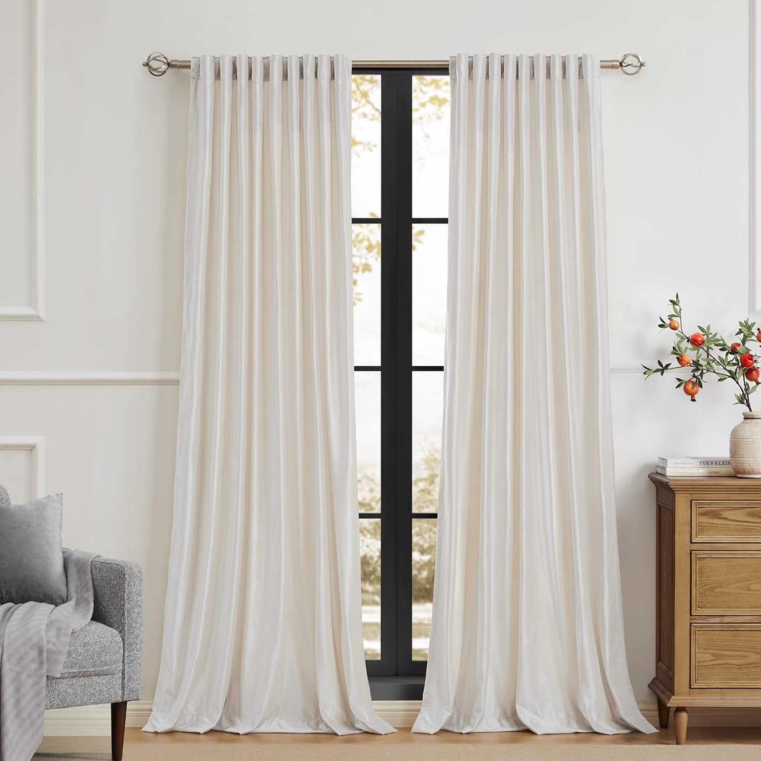 Photo 1 of PRIMROSE Cream Ivory Curtains 102 inch for Living Room,2 Panels Drapes Blackout Rod Pocket Back Tab Window Treatment Room Darkening Thick Decorative Curtains for Bedroom