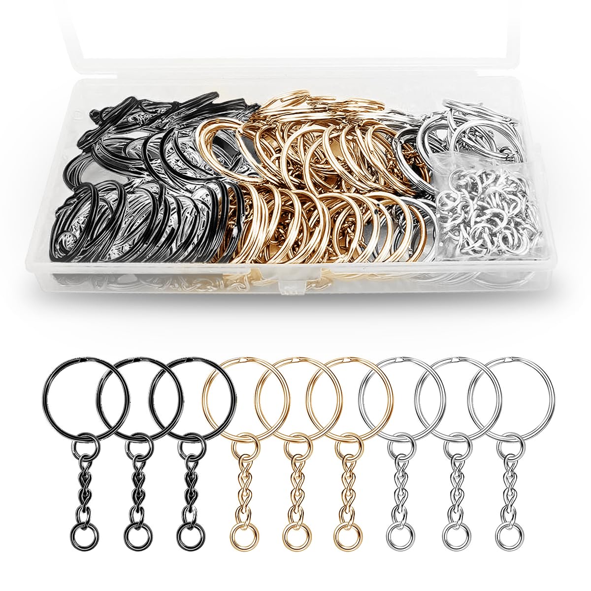 90PCS Key Ring Chains,Keyrings Jump Rings for DIY Other Crafts Jewelry Making, Keyring Making Kit Including 3 Colors.