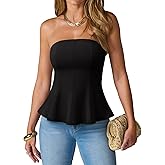 PINKMSTYLE Women Strapless Tube Top Slim Fit Double Lined Peplum Tank Tops Trendy Backless Y2K Going Out Summer Top