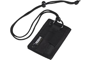 OneTigris Tactical ID Card Holder Hook & Loop Patch Badge Holder Neck Lanyard Key Ring and Credit Card Organizer (Black)