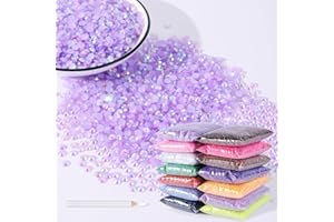 MAQIAO 4000pcs 4mm Resin Rhinestones Bulk,Nail Art Rhinestones Kit with Wax Pencil,Flatback Round Jelly Rhinestones Gems Crystals for Nail Art DIY Crafts Clothes Shoes Bags(Light-Purple AB)