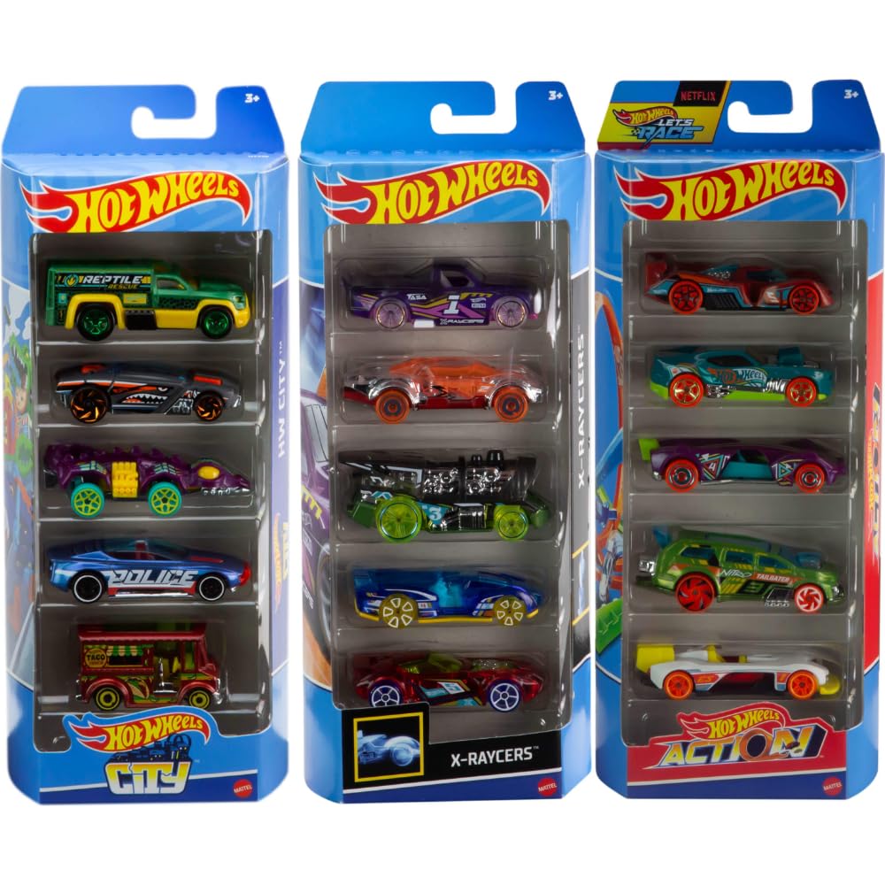 Hot Wheels Toy Cars, Bundle of 15 1:64 Scale Vehicles with 3 Themes: HW City, X-Raycers & Track Pack [Amazon Exclusive]