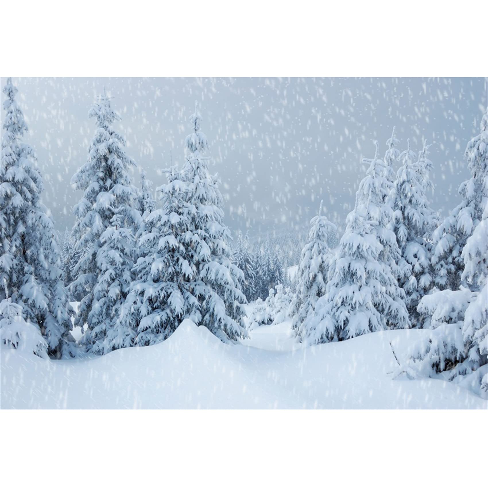 Renaiss 12x8ft Snow Scene Backdrop Winter Forest Pine Tree Snowflake Photography Background Christmas Party Decoration Vinyl Wallpaper Kids Adults Video Shooting Photo Studio Props