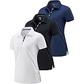 3 Pack Women's Athletic Dry Fit Polo Shirts, Wicking Short Sleeve Collared Golf T Shirt Tennis Tops