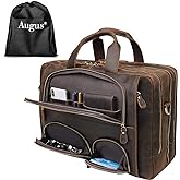 Augus Business Travel Briefcase Genuine Leather Duffel Bags for Men Laptop Bag fits 15.6 inches Laptop