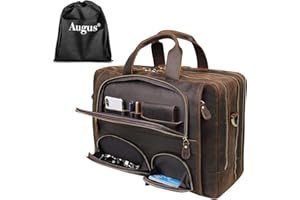 Augus Business Travel Briefcase Genuine Leather Duffel Bags for Men Laptop Bag fits 15.6 inches Laptop