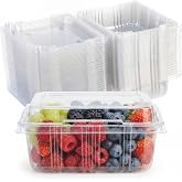 Threehoney 25 Clear Plastic Berry Containers Vented, 5.3&times;4.7&times;2.4 Inch | Clamshell Lids, 1/2 Pint Baskets for Strawberry Raspberry, Vented Plastic for Farmers Market Fridge, Disposable Storage