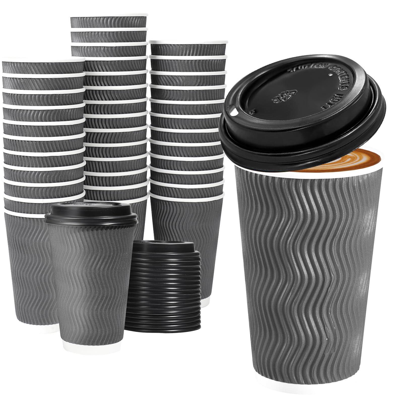 Lamosi 50 Pack 16 oz Insulated Disposable Coffee Cups with Lids, To Go ...