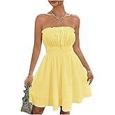 Floerns Women's Vacation Strapless Tube Dress Ruffle Hem A Line Mini Dresses