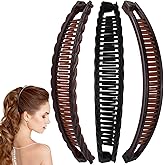 Alpinleux 3 Pcs Banana Hair Clips for Women, Large Double Combs Hair Claw Clips, Glossy Banana Clip Hair Accessories for Long Short Thick and Thin Hair (3 Styles)