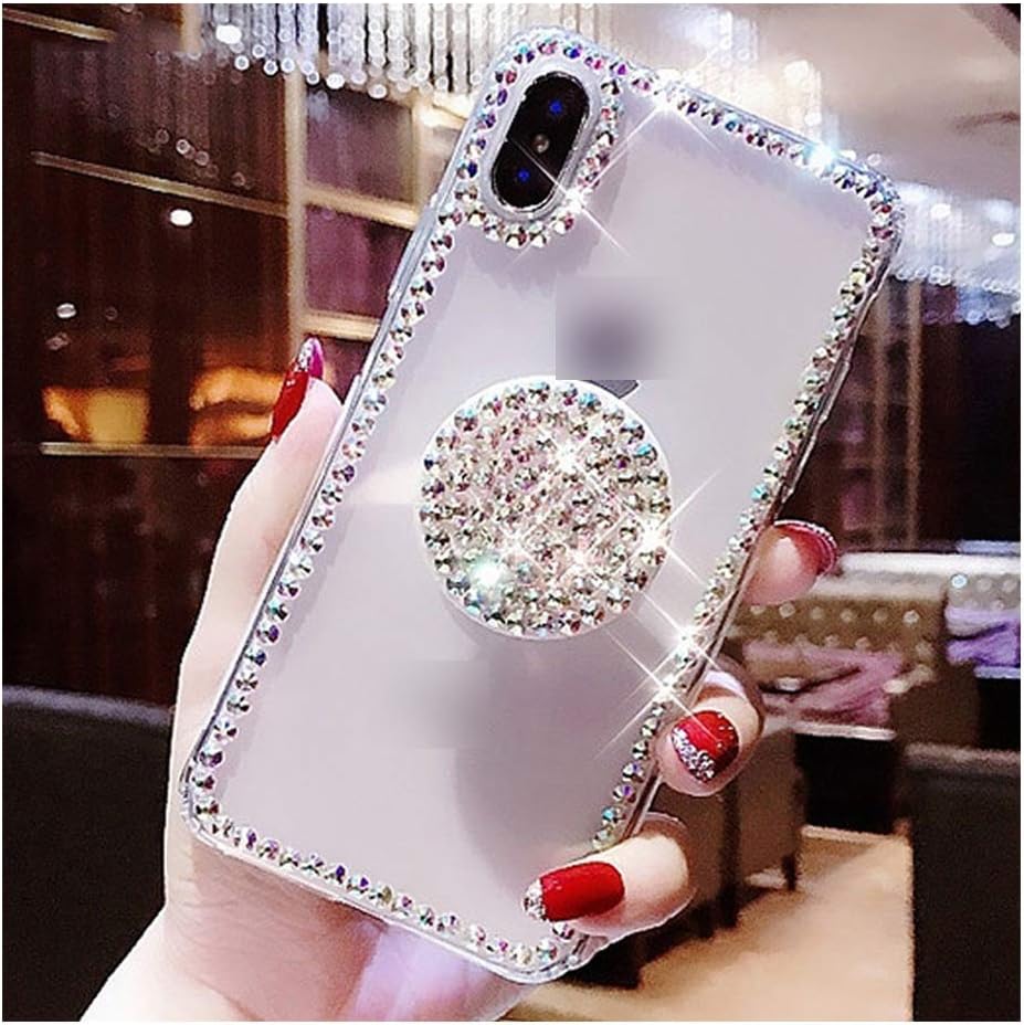 Clear Acrylic Diamond Cases Compatible for iPhone 11 Pro Max XR XS MAX X 8 7 6 6S Plus Case Compatible for Galaxy S10 S9 S8 Plus Note 10 9 8,Compatible for iPhone 6,Beige,only Case No Strap
