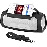 TXEsign Silicone Case for JBL Charge 4 Portable Waterproof Speaker, Travel Carrying Case Protective Pouch Cover with Handle Adjustable Shoulder Strap and Phone Holder Stand (Black)