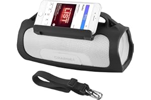 TXEsign Silicone Case for JBL Charge 4 Portable Waterproof Speaker, Travel Carrying Case Protective Pouch Cover with Handle Adjustable Shoulder Strap and Phone Holder Stand (Black)
