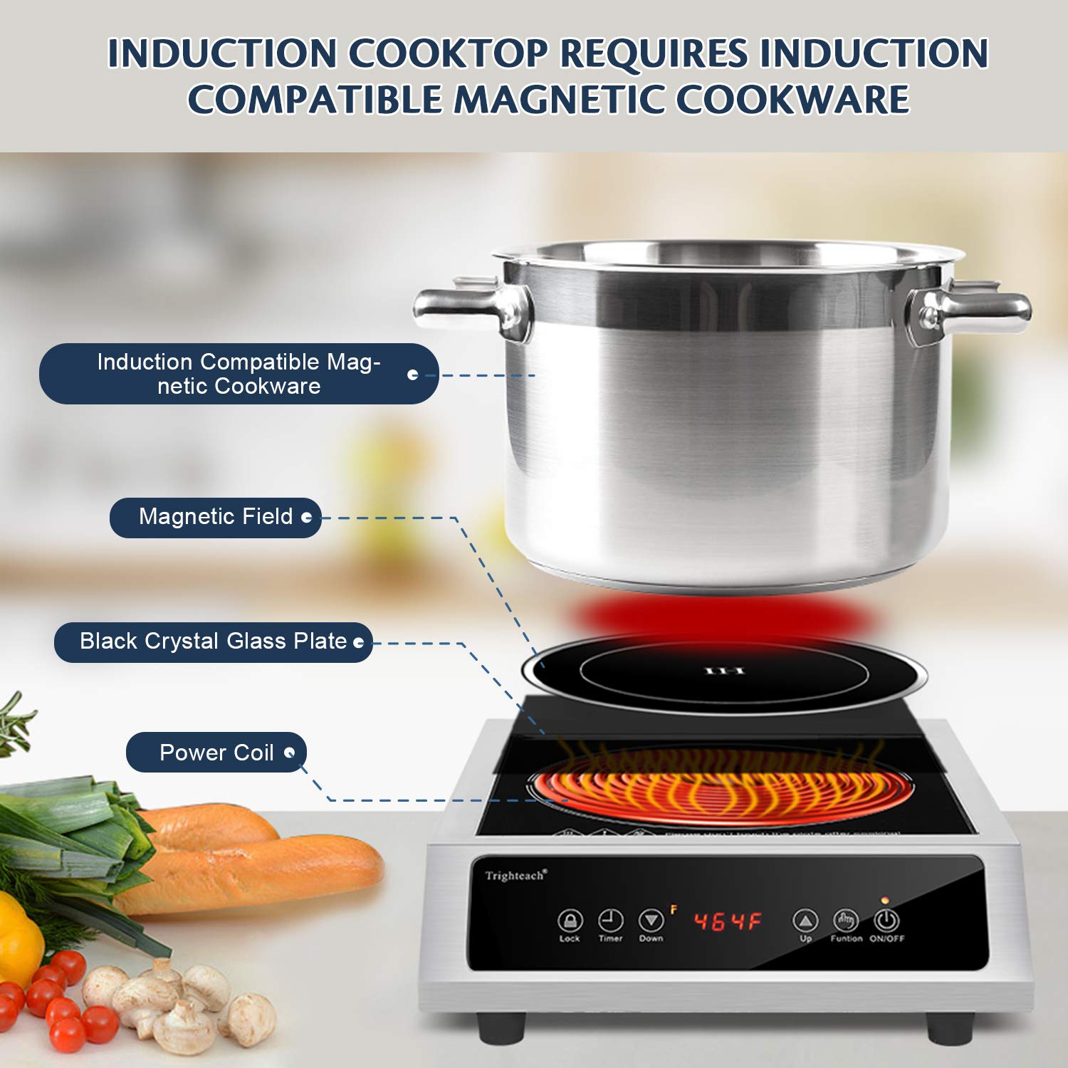 Trighteach Professional Portable Induction Cooktop, 1800W Single