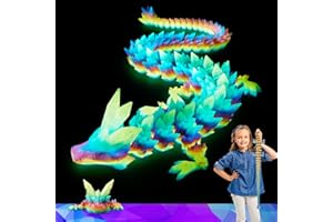 HyBaiS 24 Inch Large Glow in The Dark 3D Printed Crystal Dragon Toy,Dragon Figurine Large Toy for Kids(Luminous Rainbow)