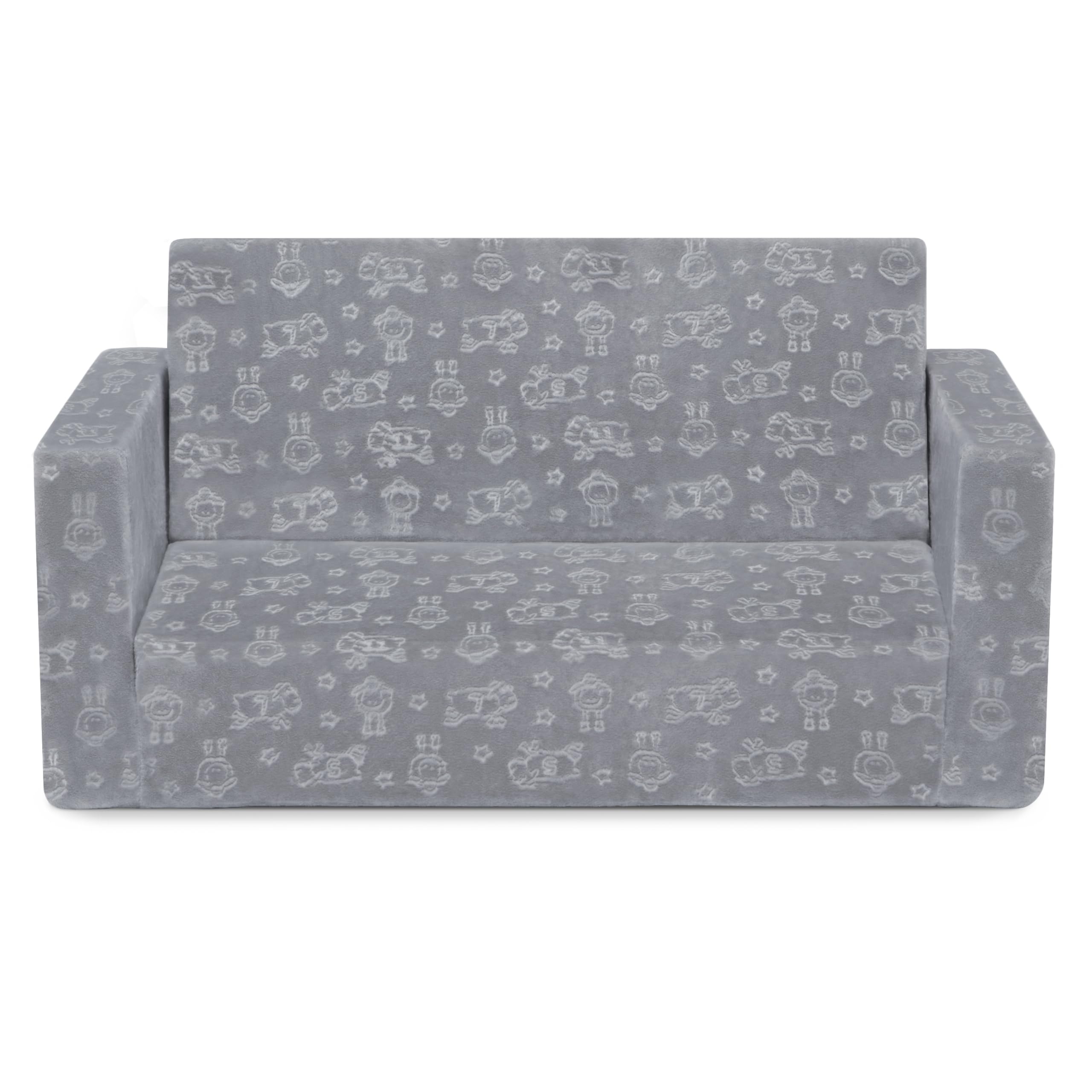 Serta Perfect Sleeper Extra Wide Convertible Sofa to Lounger - Comfy 2-in-1 Flip Open Couch/Sleeper for Kids, Grey