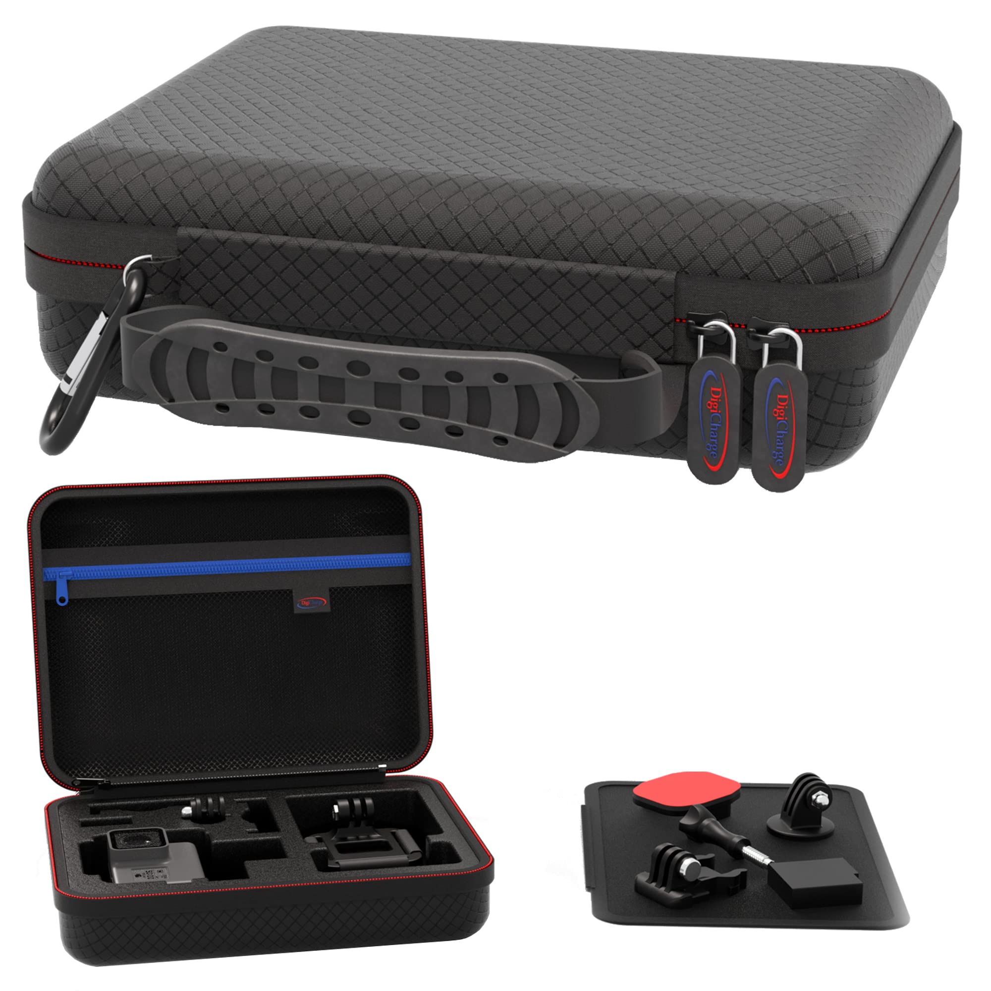 Digicharge Carry Case for Action Cameras Gopro Lit Hero 13 Hero13 Hero12 Max 2/DJI Osmo Action 5 / Hero10 Hero 13 12 11 Mini 10 9 8 Akaso Apexcam Dragon Touch Vemont Cam Medium (22x17x6cm)