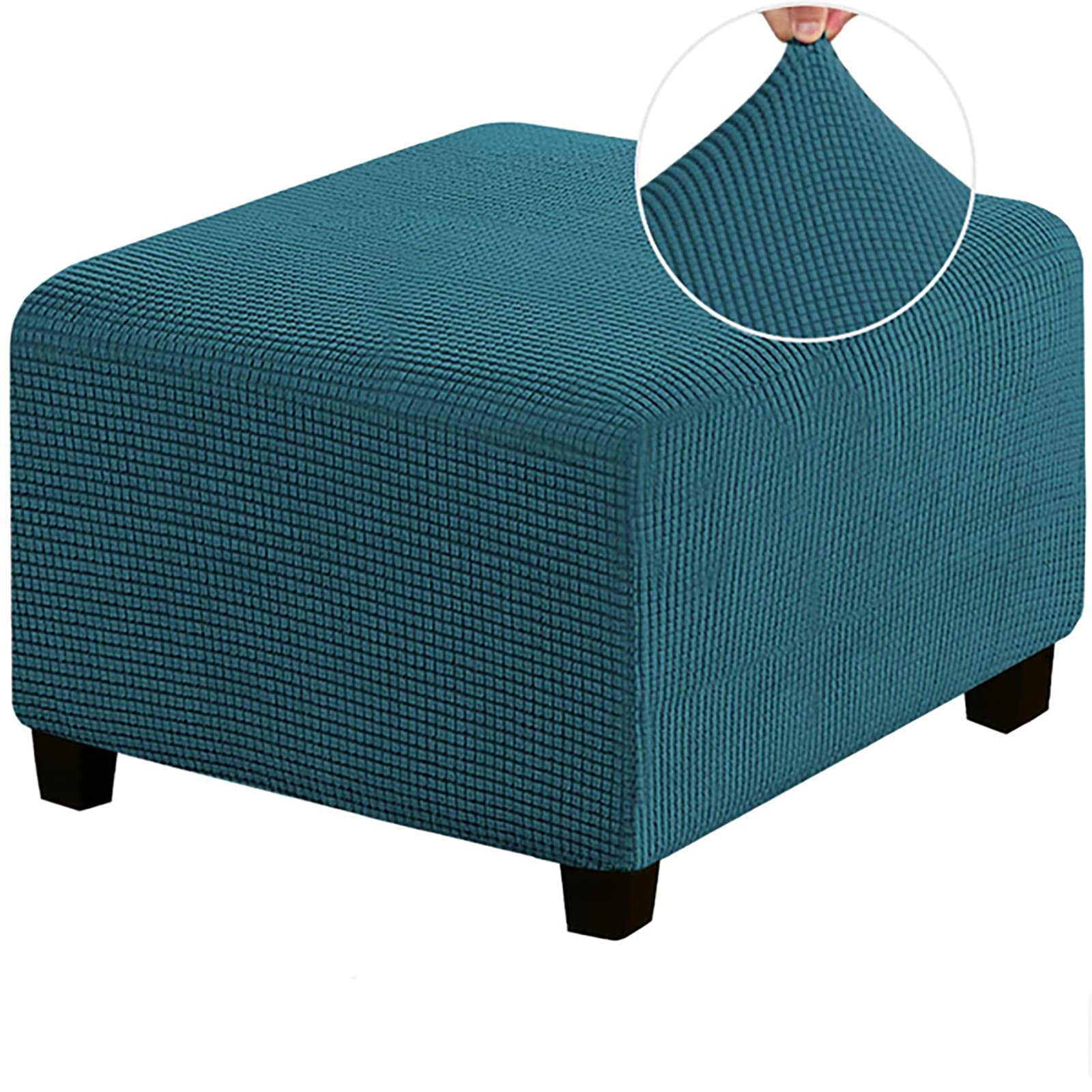 HJLRR Square Ottoman Cover, Feature Stretch Thick Soft Jacquard Fabric Footstool Protector Covers, Removable Anti-Slip Furniture Protectors Storage Foot Stool,Teal,M — image 1