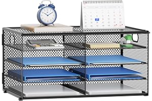 Lavatino 8 Compartments Paper Organizer for Desk, Mesh Literature Organizer, Mail File Sorter Tray with Handle, Desktop Mailbox for Office Classroom Home, Black