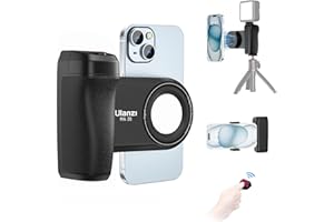 ULANZI Selfie Phone Tripod Mount MA35, 2-in-1 Magnetic & Phone Clip Camera Grip Handle Holder with Detachable Remote Shutter with Cold Shoe Adapter for iPhone 15 16 17 Samsung Video Shooting