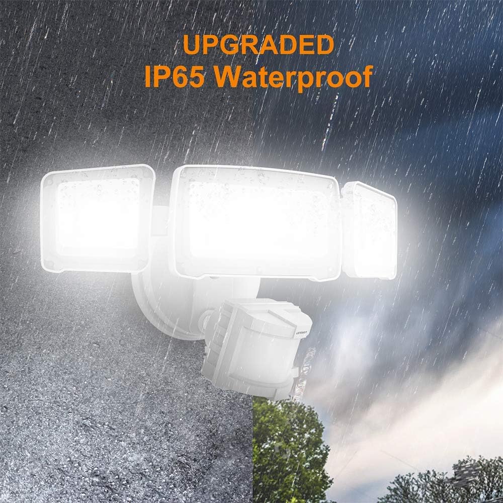 LEPOWER 35W LED Security Lights Motion Sensor Light Outdoor, 3500LM Motion Security Light, 5500K, IP65 Waterproof, 3 Head Motion Detected Flood Light for Garage, Yard, Entryways (NOT Solar Powered) - - 