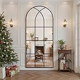 Arched Window pane Full Length Mirror 30"x71", Full Body Standing Mirror, Window Shaped Farmhouse Style with Aluminum Frame, Decor Wall Mirrors for Living Room, Courtyard, Bedroom, Entryway, Black
