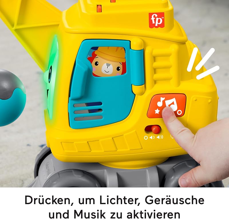 Baufahrzeugspielzeug - Geräuschen und Sätzen, fördert Zahlen, Farben und Formen, mit Kran, Globus-Taste und Musik, für Kinder von 9 Monaten, Englisch; Französisch; Deutsch Version HXF48