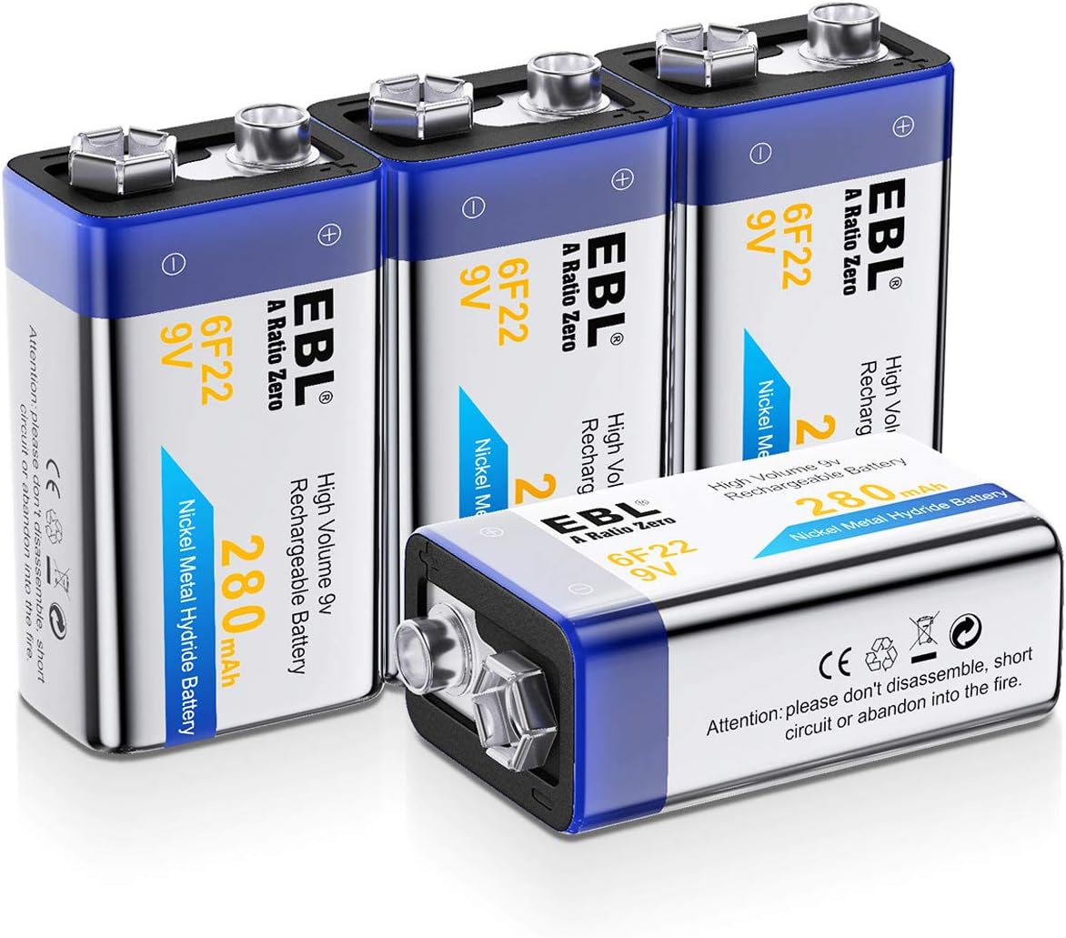 EBL 9V Rechargeable Batteries NiMH Everyday 280mAh 9V Battery for Smoke Alarm Detector, 4-Packs: Home Audio & Theater