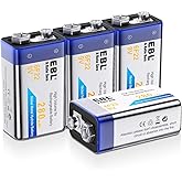 EBL 9V Rechargeable Batteries NiMH Everyday 280mAh 9V Battery for Smoke Alarm Detector, 4-Packs
