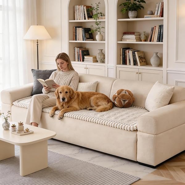 FUANGUI COUCH COVERS FOR DOGS WASHABLE, SOFA COVER WITH STRAPS FOR 3 CUSHION COUCH,NON-SLIP PET COUCH PROTECTOR FOR SECTIONAL & LEATHER SOFA, 1PC(BEIGE, 27.6″ X 70.9″)