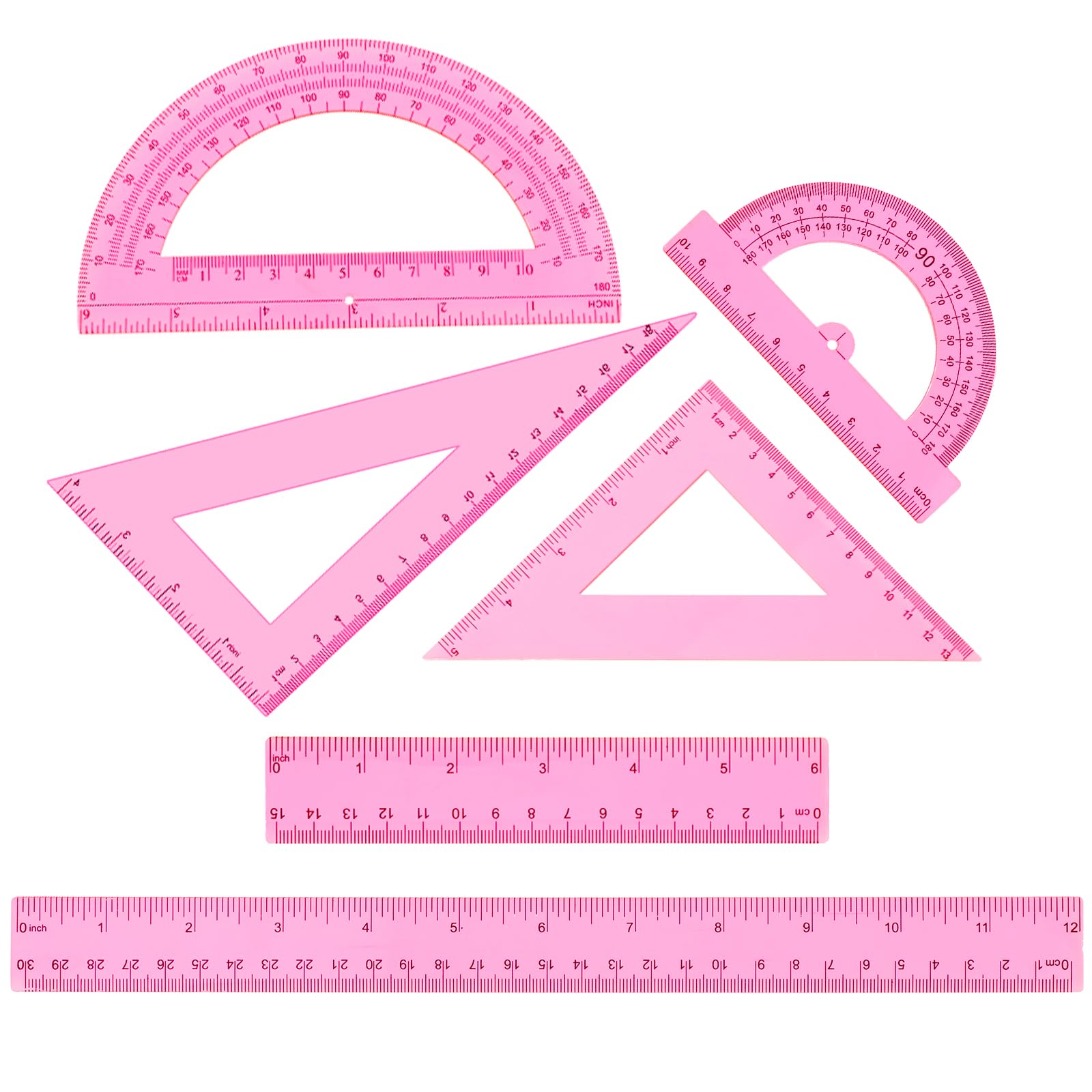 Photo 1 of ** RULLER ONLY **
6 PCS Pink Ruler Set Includes Plastic Straight Ruler 12 & 6 Inch, Clear Protractor, Triangle Rulers Math Geometry Set Measuring Tool Transparent School Supplies for Home Office Drawing